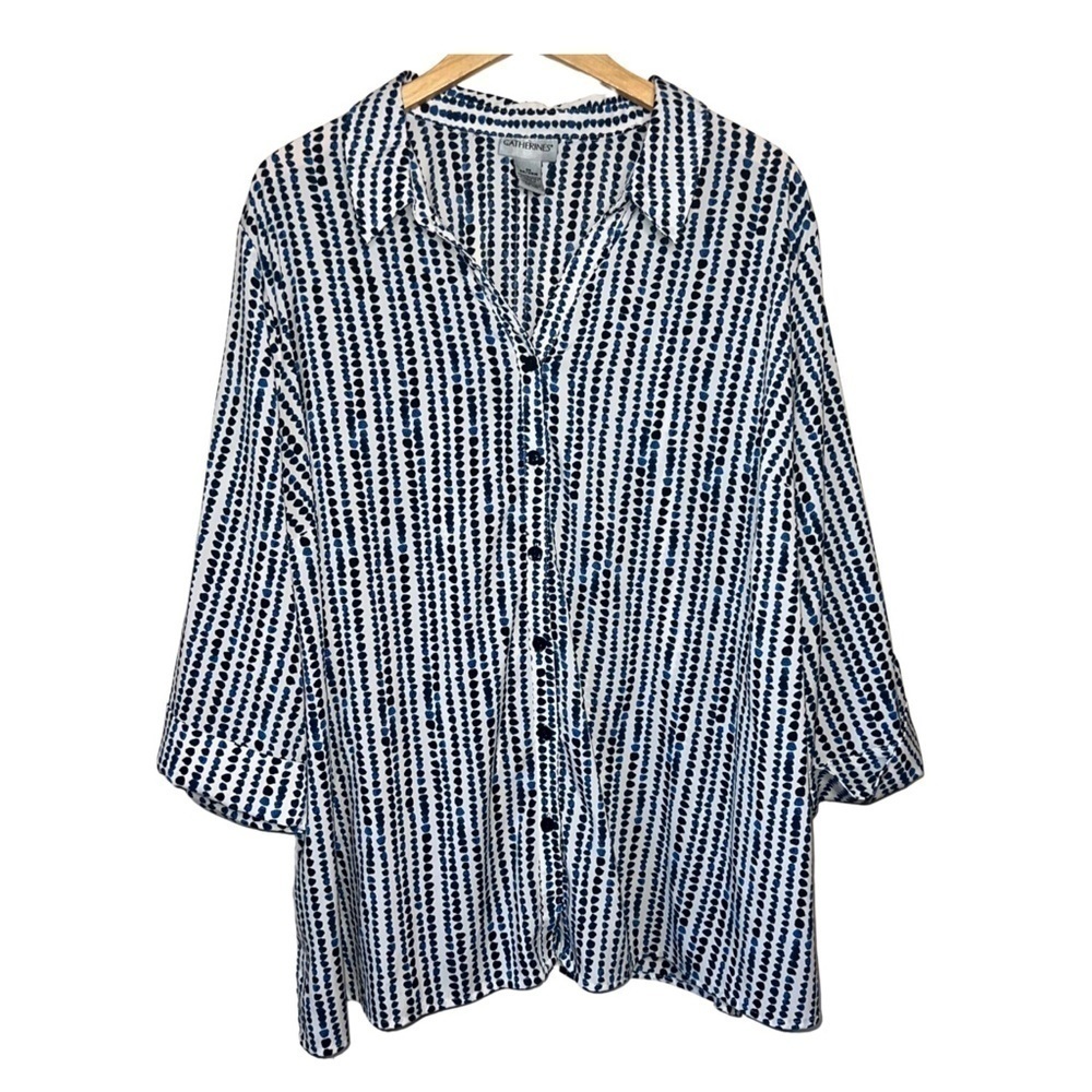 Catherine’s Women’s Blue and White Polka Dot Blouse Size 3X (26-28)